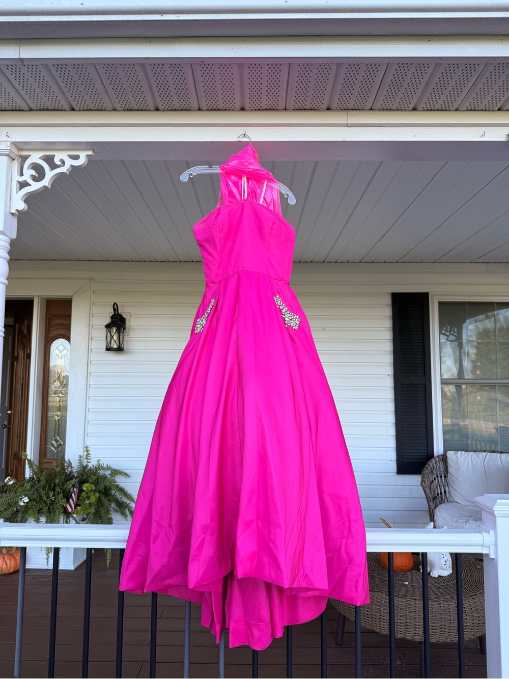 Sherri Hill Strapless Hot Pink Prom Dress with Embellished Pockets